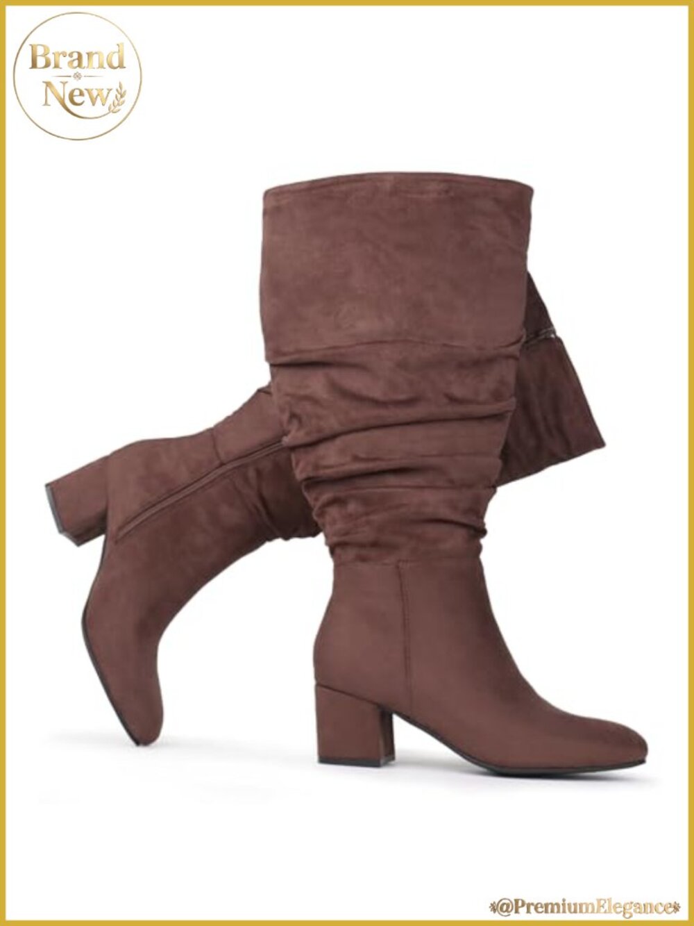 Extra Wide Calf Slouchy Suede Dress Boots Block Heel